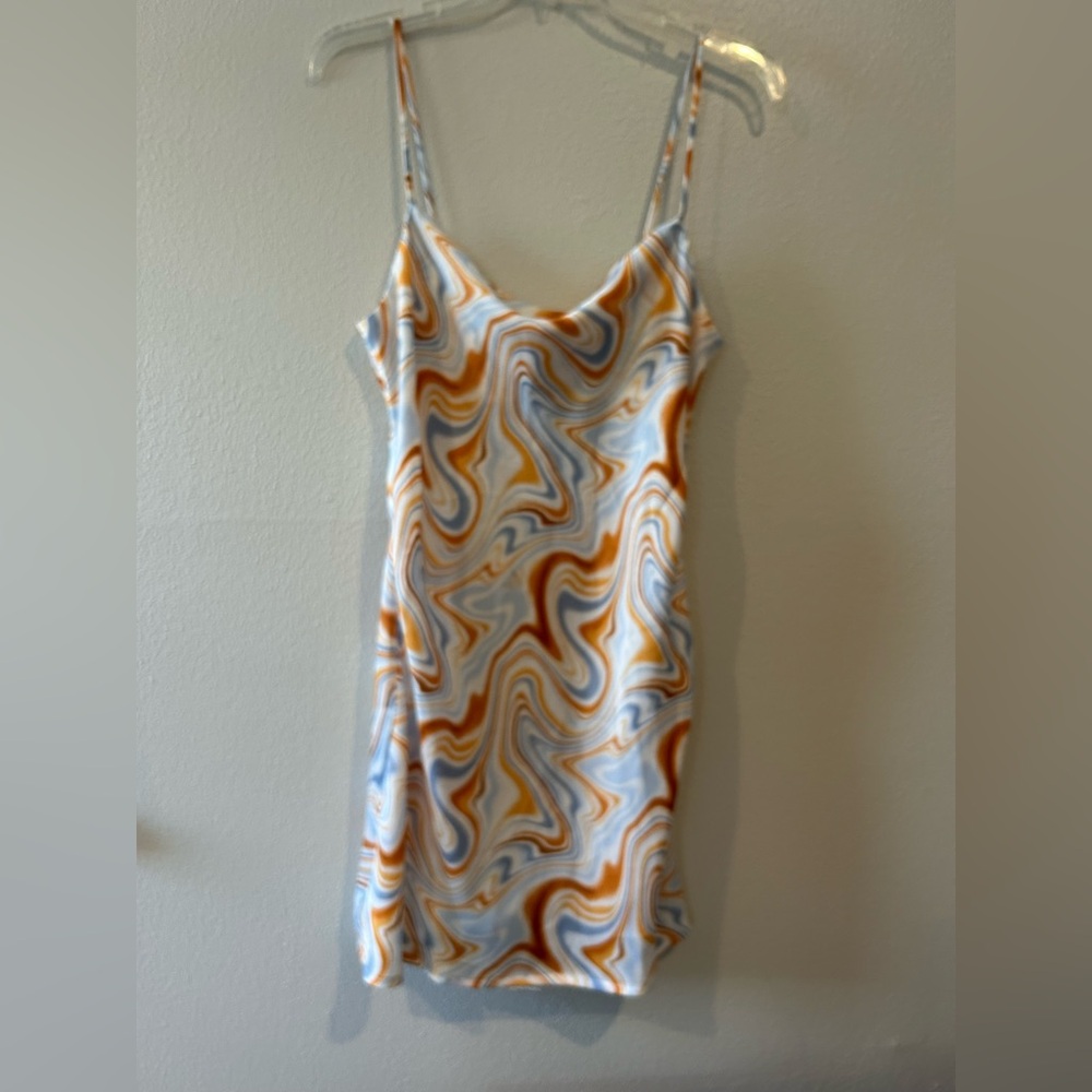 Lush Swirl Print Mini Dress - Orange and Blue
